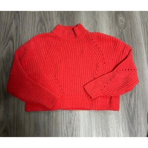 HYFVE Women's Coral Red Mock Neck Chunky Knit Cropped Sweater Size S